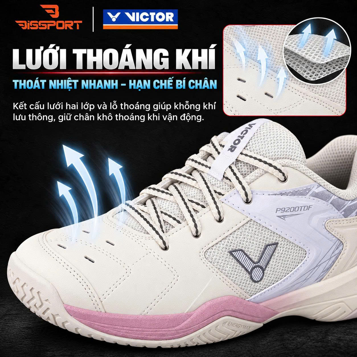 Giày Cầu Lông Victor P9200TDF/LI Chính Hãng - Trắng Tím - Form Ôm - Bám Sàn - Êm Chân - Chống Chấn - Bền Bỉ - Thoáng Khí